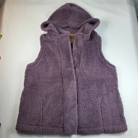 Koolaburra by UGG Fleece VEST Womens Size 1X Purple Sherpa Hooded Pockets Snaps - Picture 14 of 16